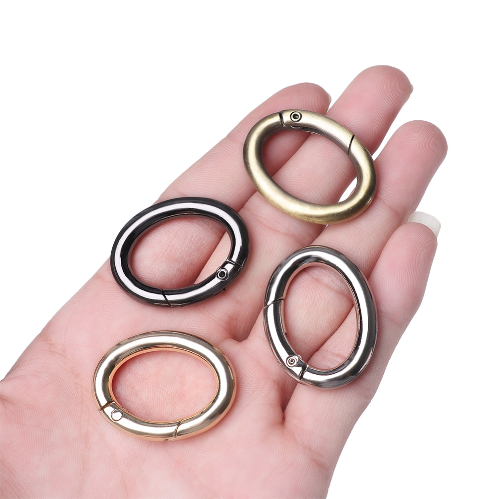 2PCS Zinc Alloy Plated Gate Spring Oval Ring Buckles Clips Carabiner Purses Handbags Oval Push Trigger Snap Hooks Carabiners