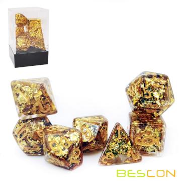 Bescon Dense-Core Polyhedral Dice Set of Golden, RPG 7-dice Set in Brick Box Packing