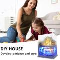 LED Light DIY Wooden Mini Dollhouse Assemble Toy Villa Doll House Furniture Doll Props Creative DIY Wooden House Puzzle Toys