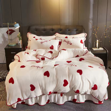 JUSTCHIC Thicken Mink Cashmere Duvet Cover Winter Warm Flannel Bedding Stripe Lattice Love Printing Quilt Comforter Set