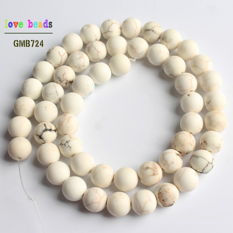 Natural Matte White Mongolia Turquoisa Round Stone Beads for Jewelry Making DIY Bracelet 15inches 6mm 8mm 10mm