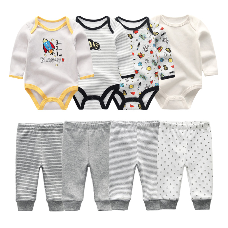 2021 Cotton 6/8PCS Newborn Baby Boy Clothes 0-12M Autumn Bodysuits+Pants Boys Baby Clothing Sets Full Sleeve Baby Girl Clothes