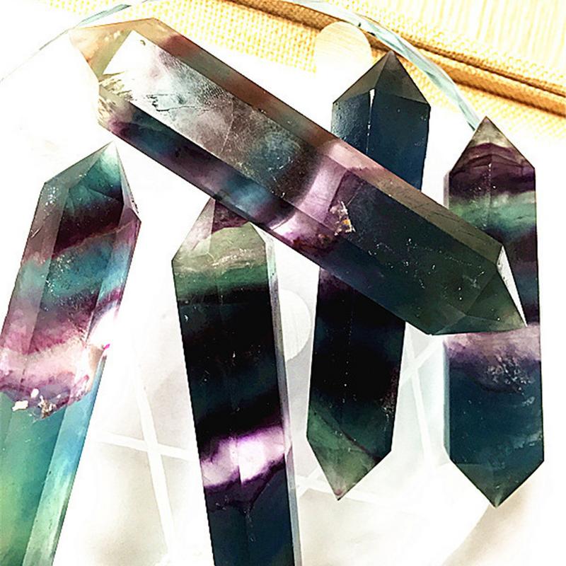Creative Natural Striped Fluorite Gemstone Crystal Rainbow Stone Bar Gem Ornaments Home Decor Craft Collectibles Gift Wand Point