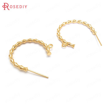(35903)6PCS 24x24MM 24K Gold Color Brass Earrings Loop Stud Earrings High Quality Diy Jewelry Findings Accessories