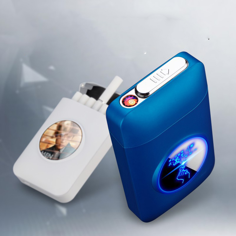 New USB recharge lighter and cigarette box case Creative Graphic LED display USB charging Windproof flameless Electronic lighter
