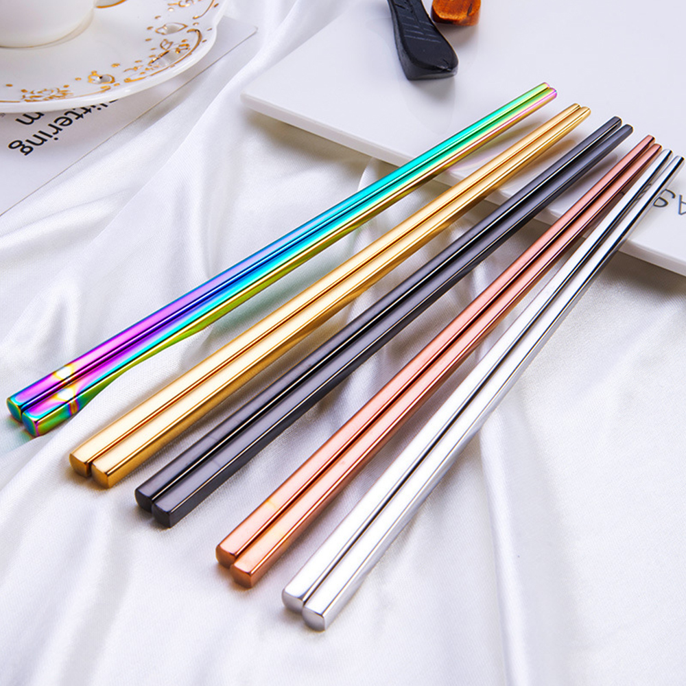 4 Pair Stainless Steel Chopsticks Kitchen Tableware Cutlery Chop Sticks Silver Gold Multicolor Wedding Party Festival Chopsticks