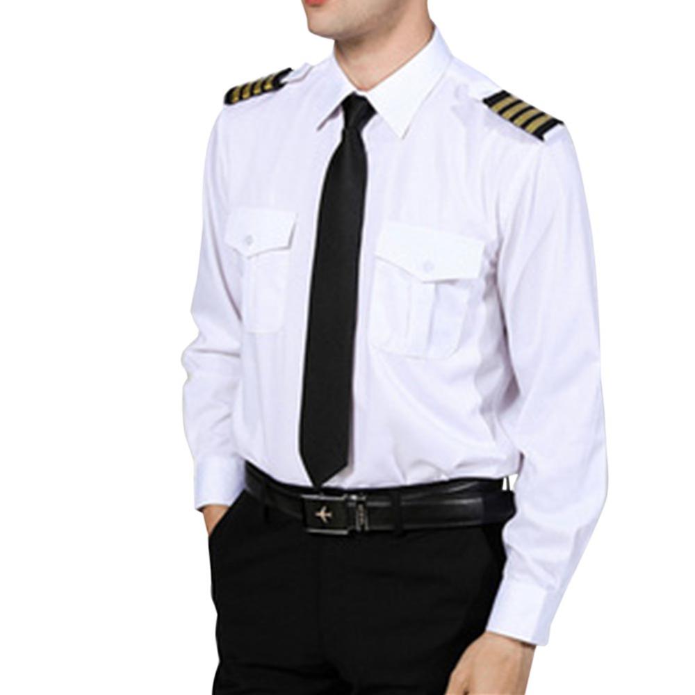 Classic Pilot Shirt Adult White Captain Uniform Epaulette Shirt Halloween Role Play Fancy Dress