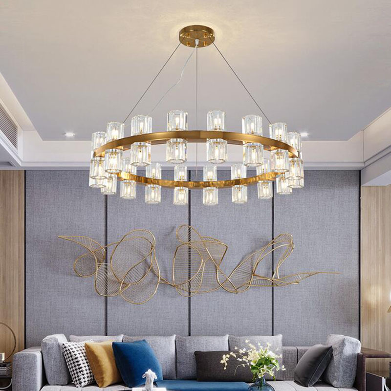 Villa American Living Room K9 Chandelier Crystal Led Round Light Shade Chandelier Light G4 Rod Suspend lighting fixture