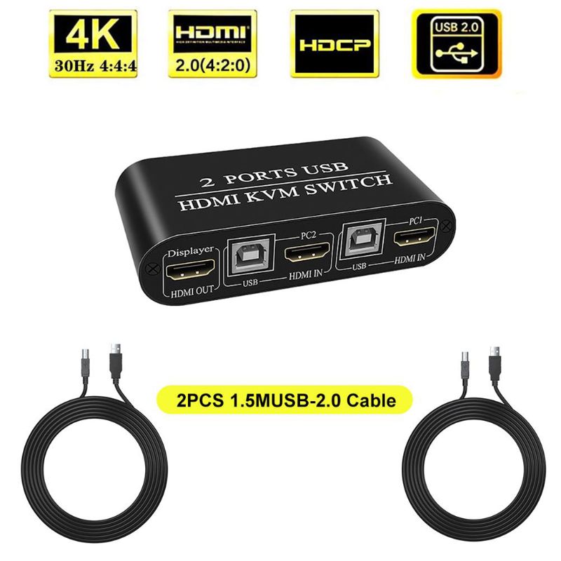 4K HD HDMI KVM Switch 2-Port USB Manual Switcher Box Keyboard Mouse Splitter