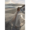 Verngo A line Wedding Dresses Long Sleeves Bride Dress Champagne Tulle Plume Lace Wedding Gowns Vestido De Noiva