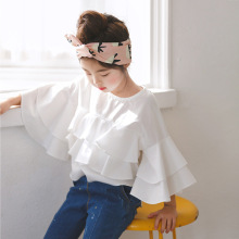 2021 New Spring Cotton Ruffles White Teenage Kids Girls Blouses Shirts Baby Clothes School Autumn Summer Children Fashion Tops