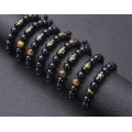 Natural black agate stone woven Beaded Bracelet English alphabet logo Bracelet charming couple lettering gift