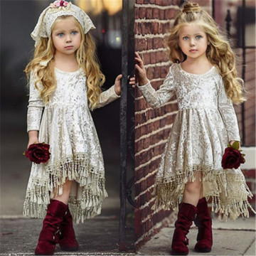 Baby Girls Princess Dresses Soft High Quality Golden Velvet Tassel Long Sleeves Children Dress Autumn Spring Kids Clothing