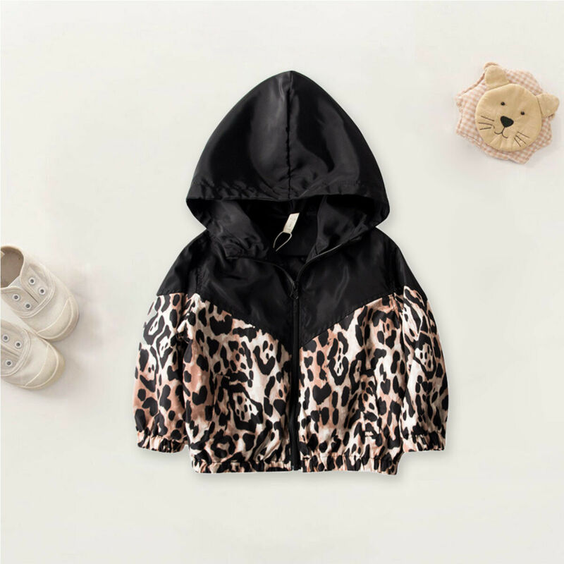 1-7Years Toddler Kid Baby Girl Boy Jacket Leopard Patchwork Hooded Coat Autumn Outwear