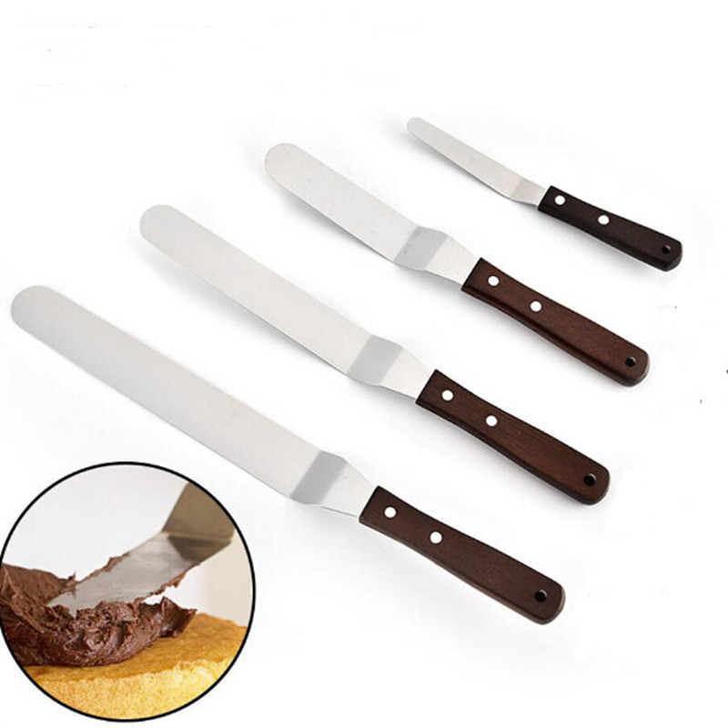 4/6/8/10inch Offset Spatula with Wood Handle Fondant Baking Pastry Tools Cake Spatula Butter Cream Frosting Knife Smoother