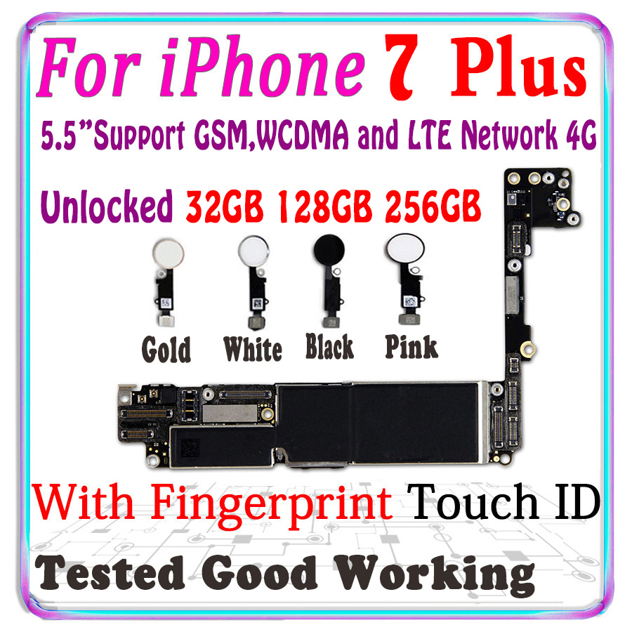 100% Original Unlocked For iphone 7 Plus Motherboard With Touch ID For iPhone 7 Plus 5.5" Logic Board With chips IOS System MB