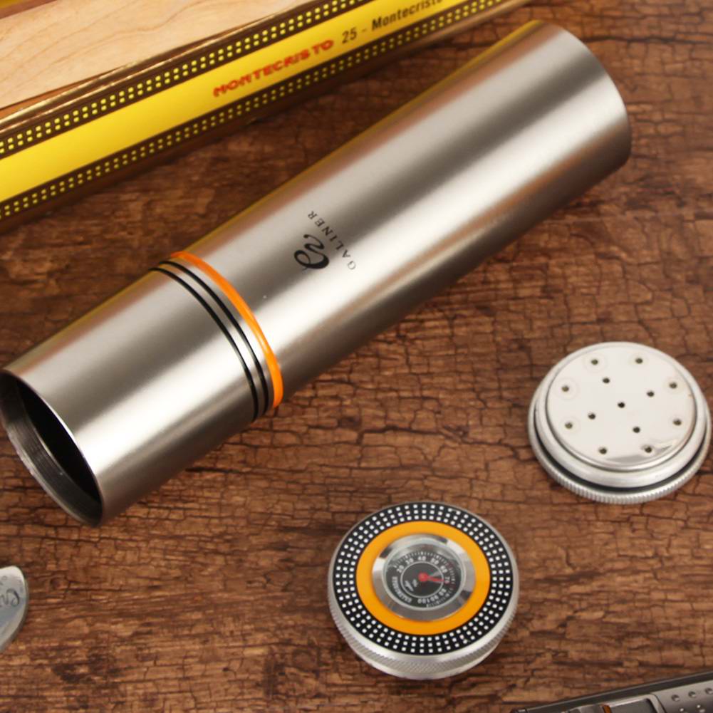 GALINER Aluminium Alloy Travel Cigar Humidor Metal Jar Cigar Tube Holder W/ Hygrometer Humidifer Cigar Accessoires Case