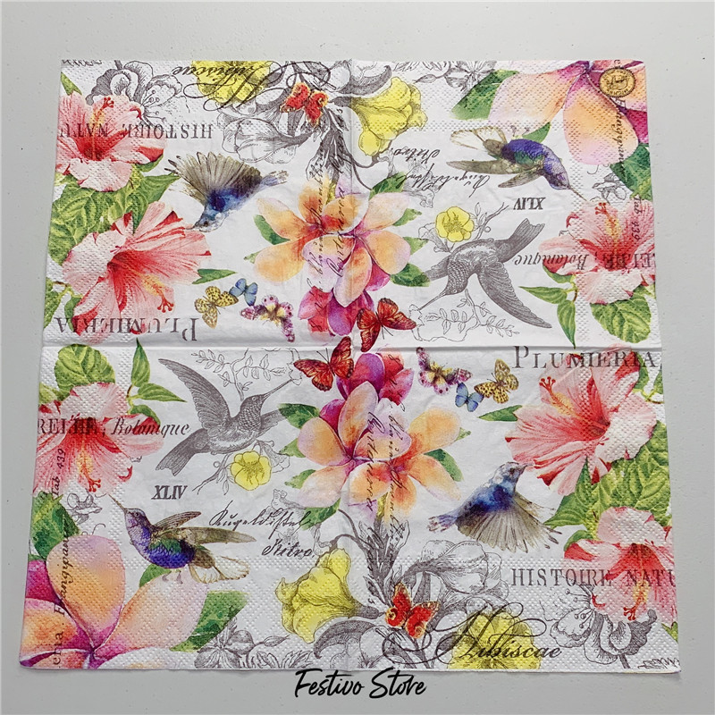 25cm Christmas Vintage Napkin Paper Elegant Tissue Patter Bird Fruit Decoupage Wedding Birthday Party Decoration Serviettes