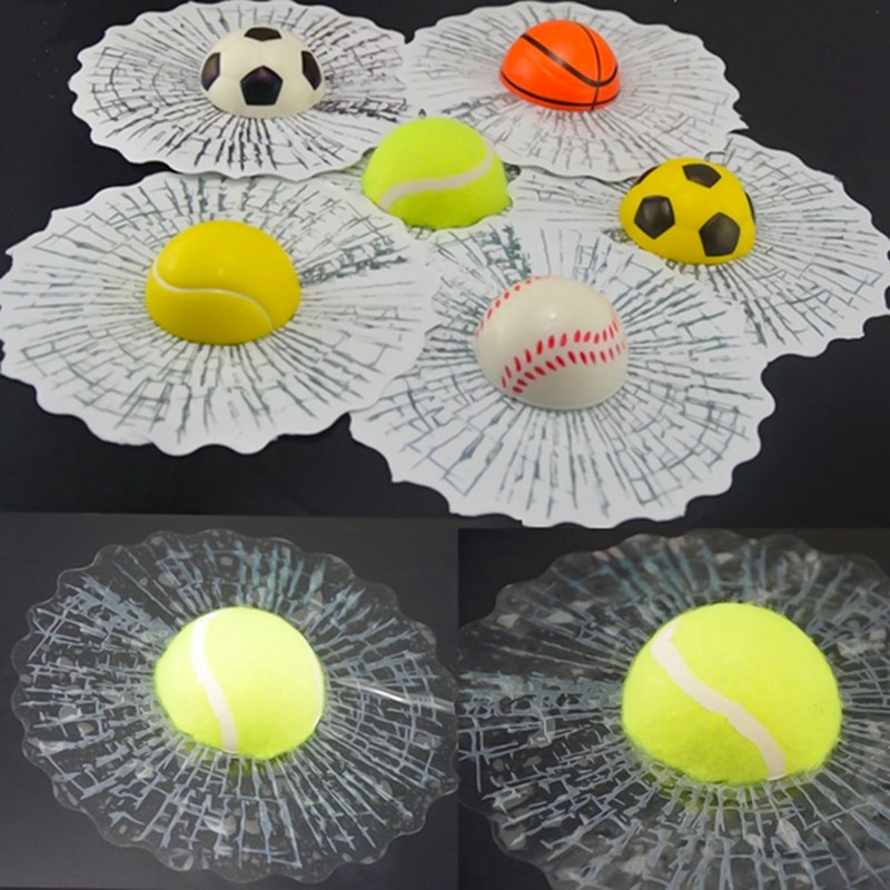 3D Ball Hits Car Window Glass Broken Sticker Car Creative Baseball Football Tennis Style Auto Window Windshield Decals