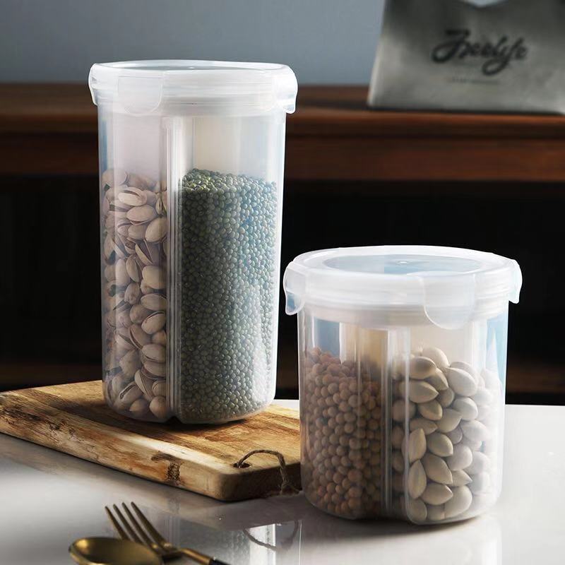 Home Kitchen Storage Jar Sealed Anti-moisture Sorting Grids Beans Tank Rice Grain Cereal Snacks Dried Fruit Cans Container Box