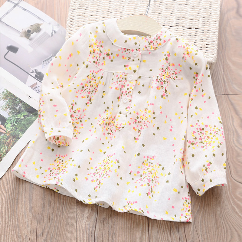 Girls Tops 2021 Spring Autumn Casual 2-12 Years Cotton Mandarin Collar Long Sleeve Full Flower Print Kids Girl Blouses Shirts