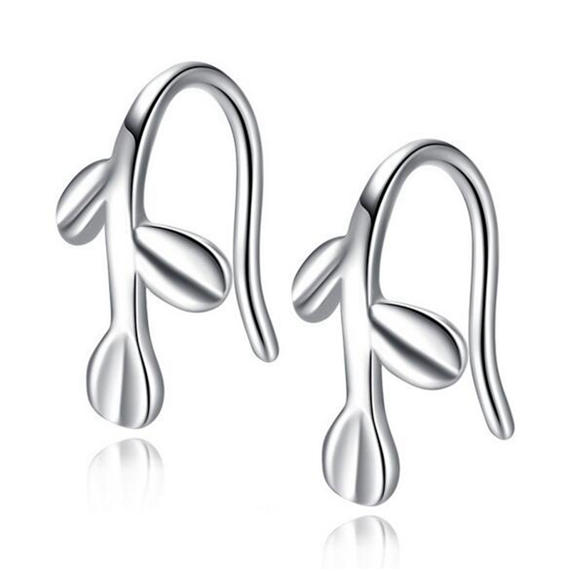 OMHXZJ Wholesale Sweet Cute Fashion Woman Girl Party Small Fresh Handmade Leaves Olive Branch 925 Sterling Silver Ear Clip YS446