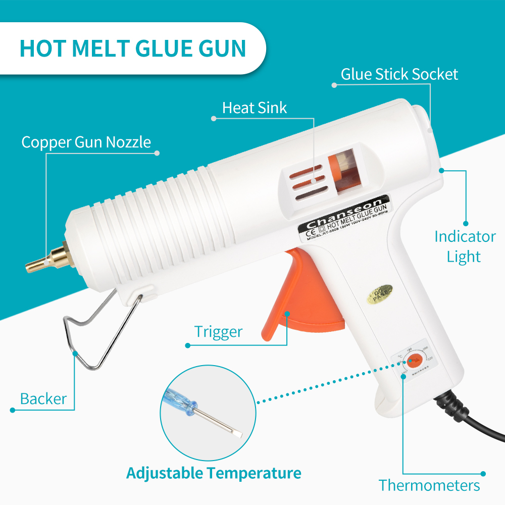 Chanseon 150W EU/US Hot Melt Glue Gun Smart Adjustable Temperature Copper Nozzle Heater Muzzle Diameter 11mm Craft Repair Tool