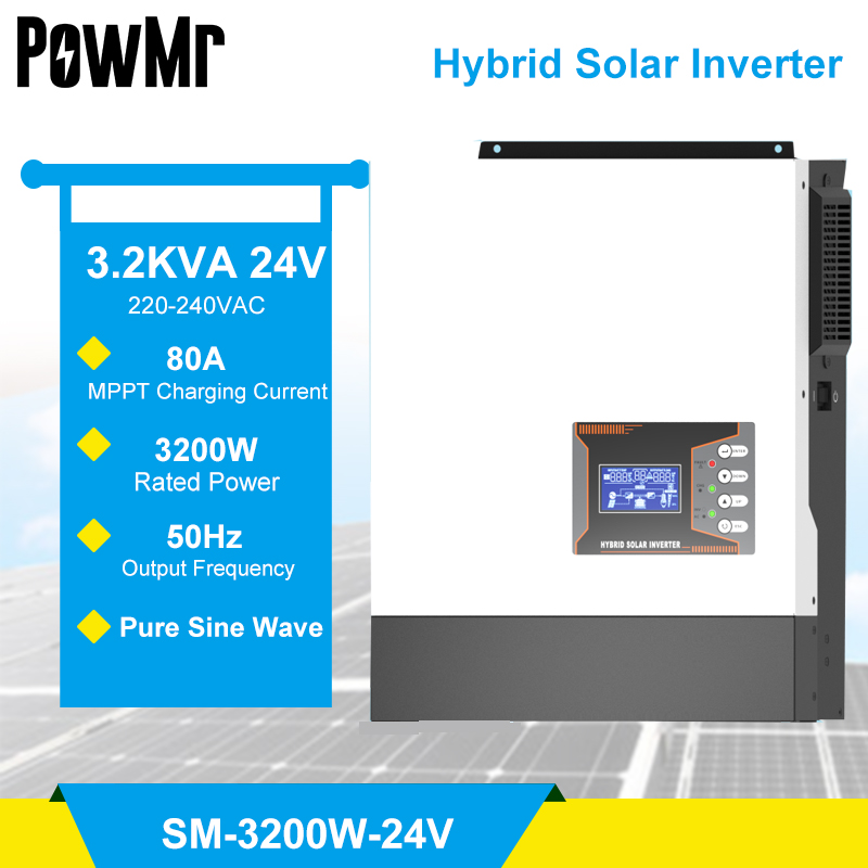 PowMr 3.2KW Hybrid Solar Inverter Pure Sine Wave 80A MPPT Solar Charge Controller 24V 220V Compatitable With Lithum Battery New