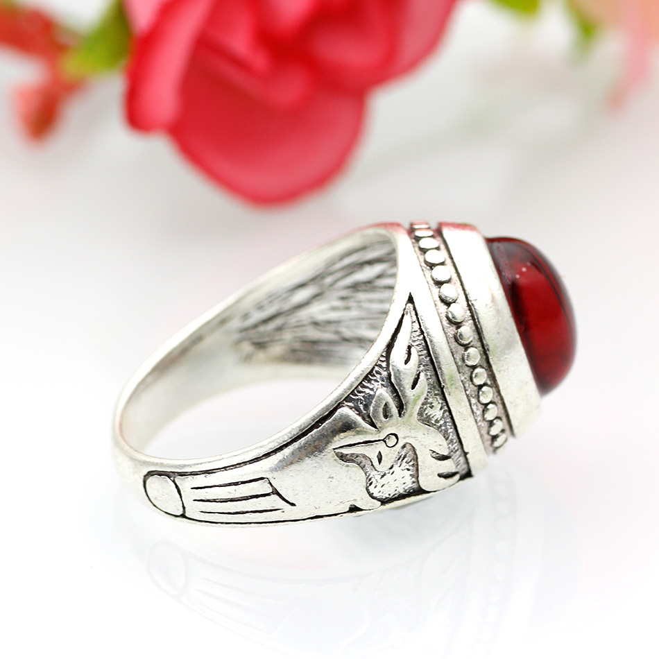 SUNSPICE Retro Vintage Bohemia Red Natural Stone Rings Round Crystal Relief Deer Ancient Men Antique Rings Women Ethnic Jewelry