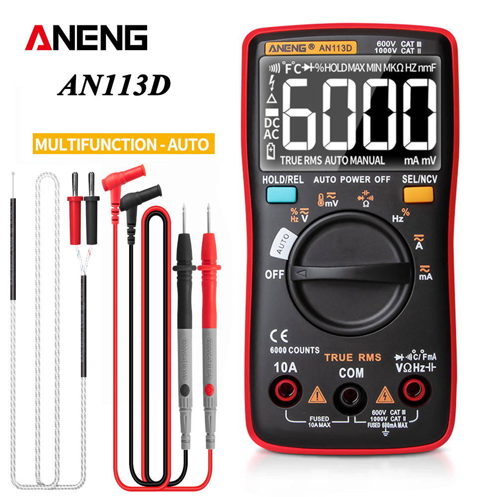 ANENG AN113D Electrical Digital Professional Multimeter 6000 Count Meter Transistor Tester Rang ACDC Voltage Current Detector