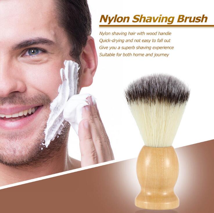 Men Shaving Brush with Wooden Handle Nylon Facial Beard Cleaning Brush Safety Razor Brush for Men Barber Tool Salon Accessaries