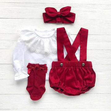 Newborn Baby Girl Lace T-Shirt Shorts Pants Long Sleeve Tops Kid Outfits Clothes Top Bib Pants Headband