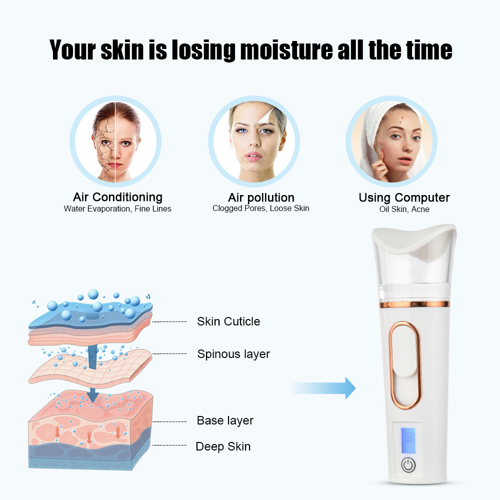 3 in 1 Nano Mist Sprayer Skin Analyzer Facial Body Nebulizer Steamer Moisturizing Skin Care Mini Face Spray USB Portable Beauty