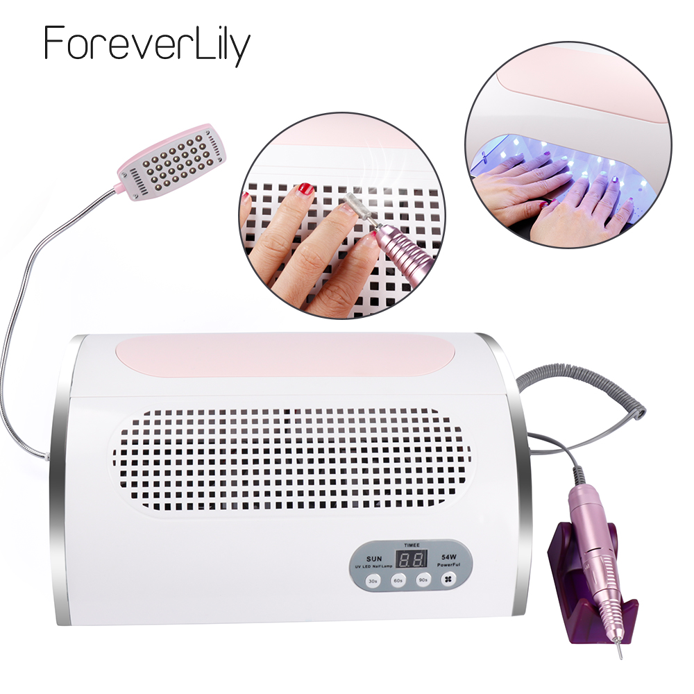 54W 3-IN-1 Nail LED UV Lamp Vacuum Cleaner Suction Dust Collector 25000RPM Drill Machine Pedicure Remover Polisher Nail Tools