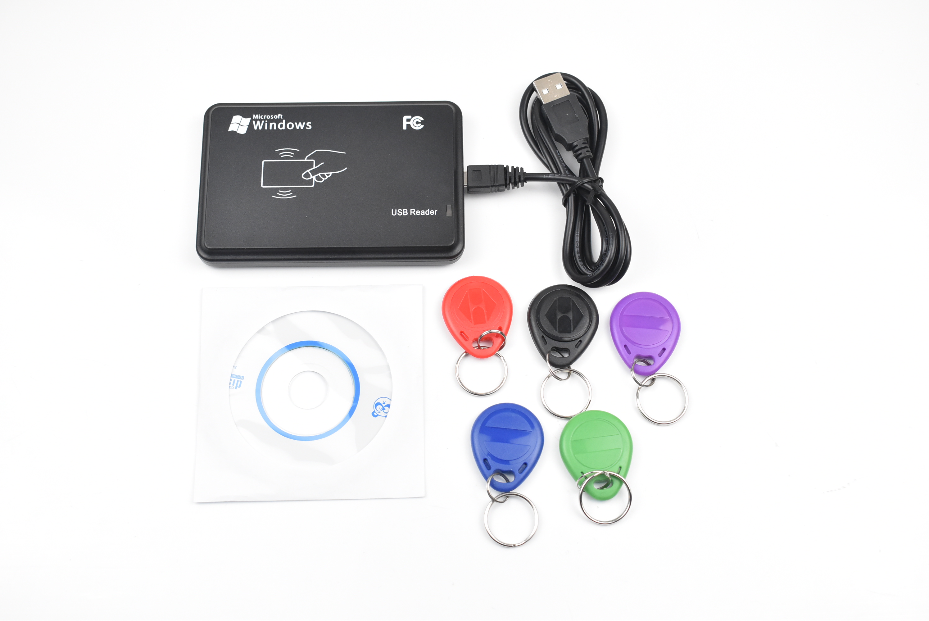 125KHz USB Proximity Access Control Smart RFID ID Card Reader and Writer Copier+5pcs EM4350 T5577 Tags+ Software CD