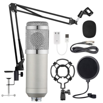 BM800 Professional Suspension Microphone Kit Studio Live Stream Broadcasting Recording Condenser Microphone Set(Silver)