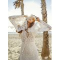 Bohemia Lace Beach Wedding Dress 2020 Vintage Boho Backless V-Neck Vestido De Noiva Long Flare Sleeve Wedding Bride Dresses