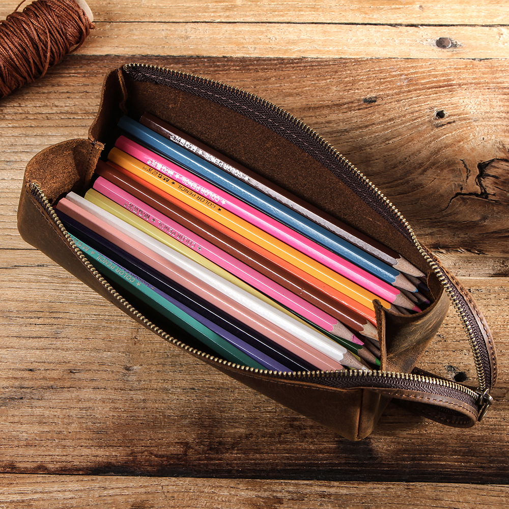 Genuine Leather Pencil Case School Pencil Box Pencil Bag etui Office Supplies Student Big Capacity Portable Stationery Estuches