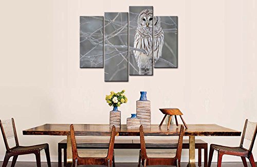 4 Pieces Wall Art Painting White Owl In The Tree Prints On Canvas The Picture Animal Pictures Oil For Decoration Print Decor