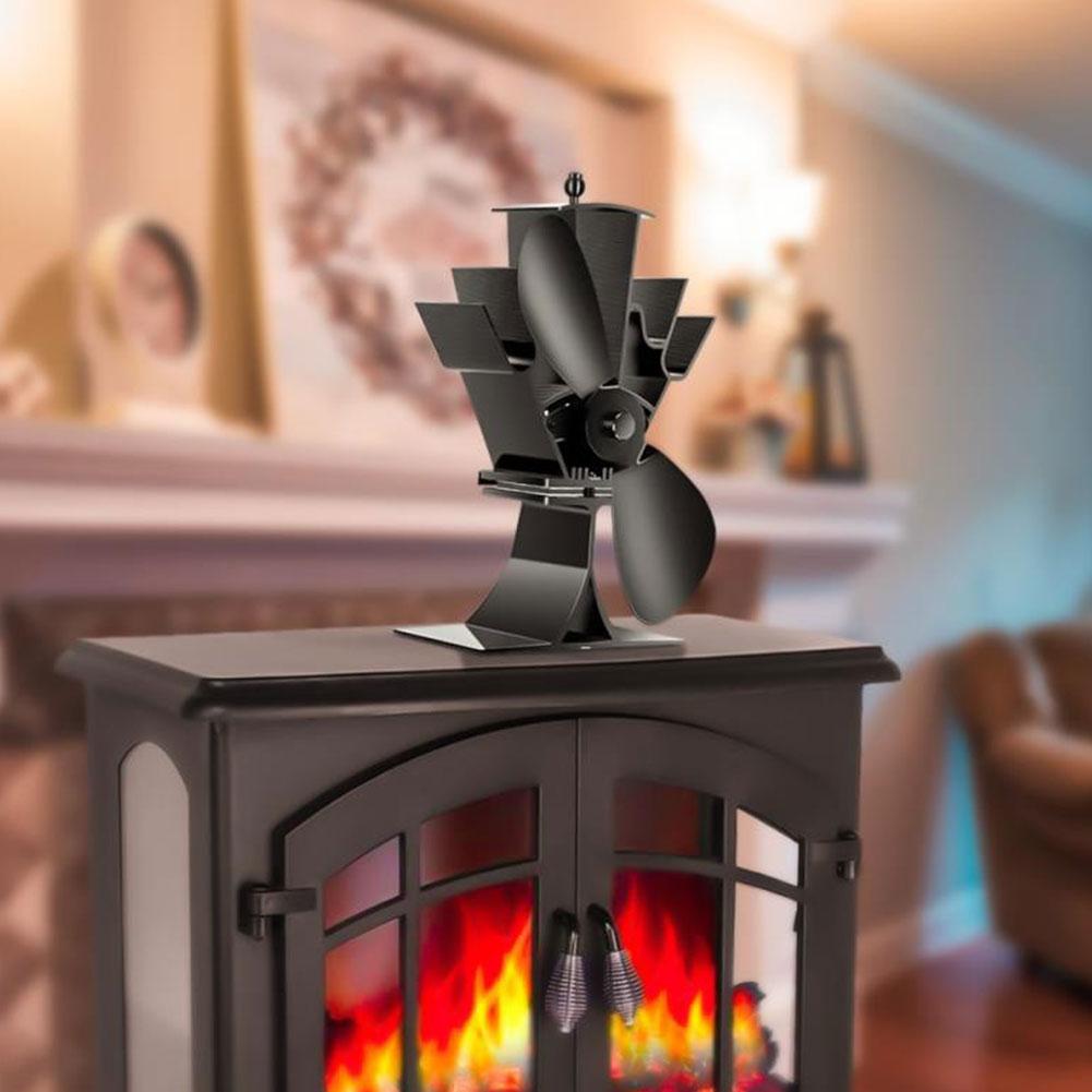 Heat Powered Fireplace Fan Safe Efficient Stove Cooler Fan Quiet Efficient Heat Distribution 2 Blades Black Fireplace