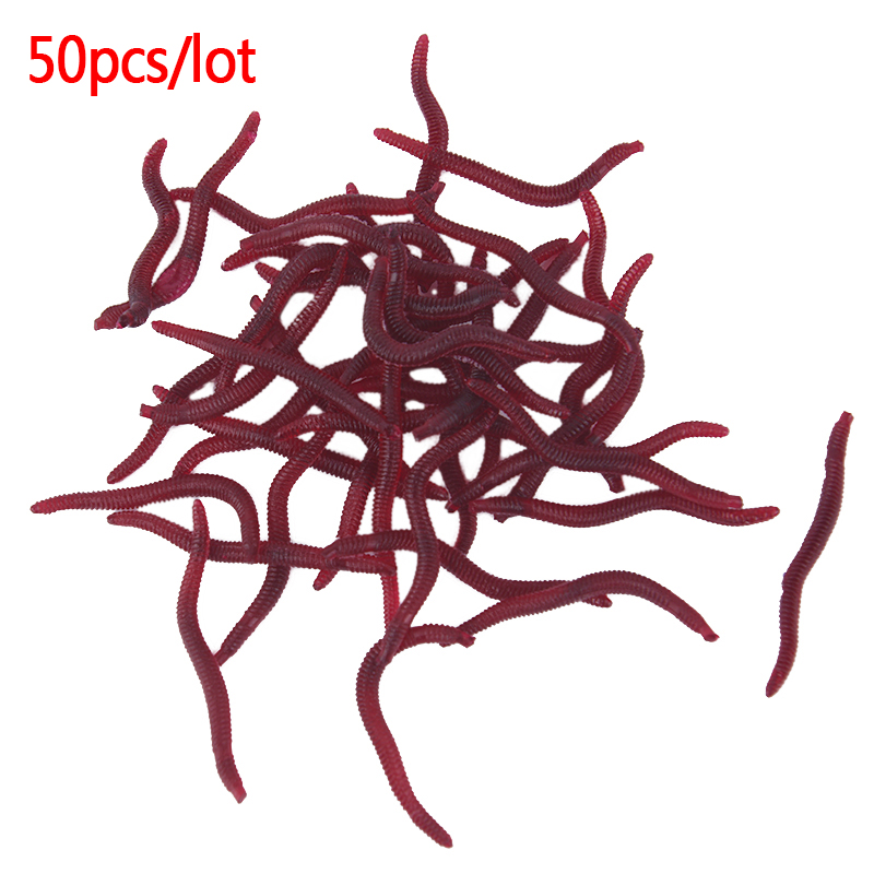 50Pcs/lot Soft Lure Fishing Simulation Earthworm red Worms Artificial Fishing Lure Tackle Lifelike Fishy Smell Lures