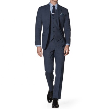 Navy Slim Half Canvas Spain Waistcoat Plaid Suit