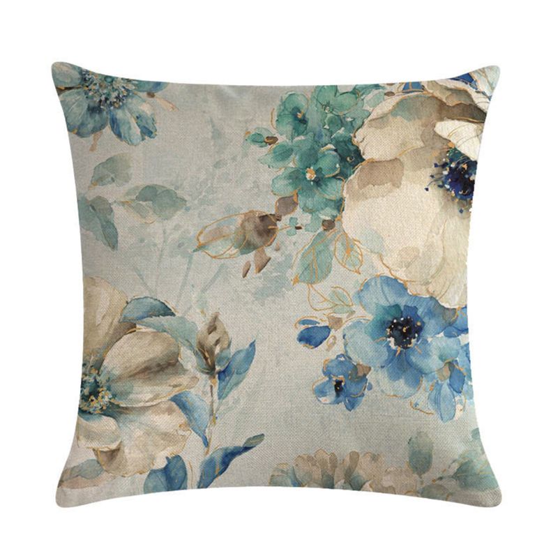 4pcs Oil Painting Throw Pillow Covers Blue Flowers&Birds Decorative Square Outdoor Cushion Cover Pillow Case for Car 45*45cm