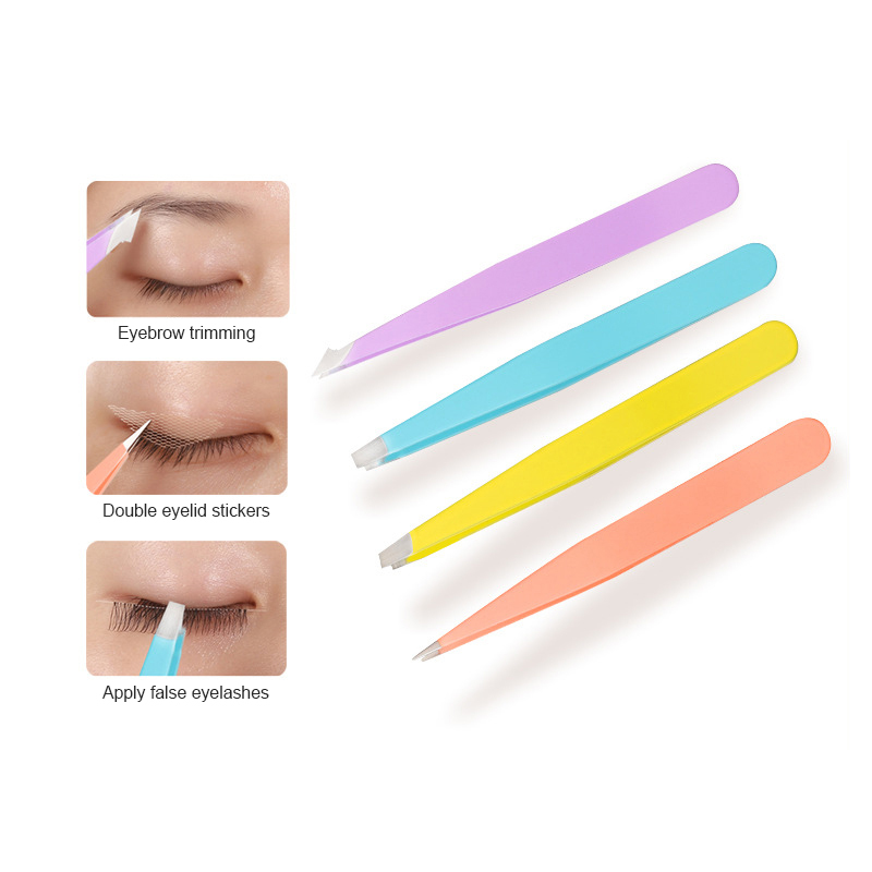 4Pcs Stainless Steel Tweezers Eyebrow Hair Removal Makeup Tool Kit with Bag Point Tip Slant Tip For Eyebrow Trimming Fake Lashes