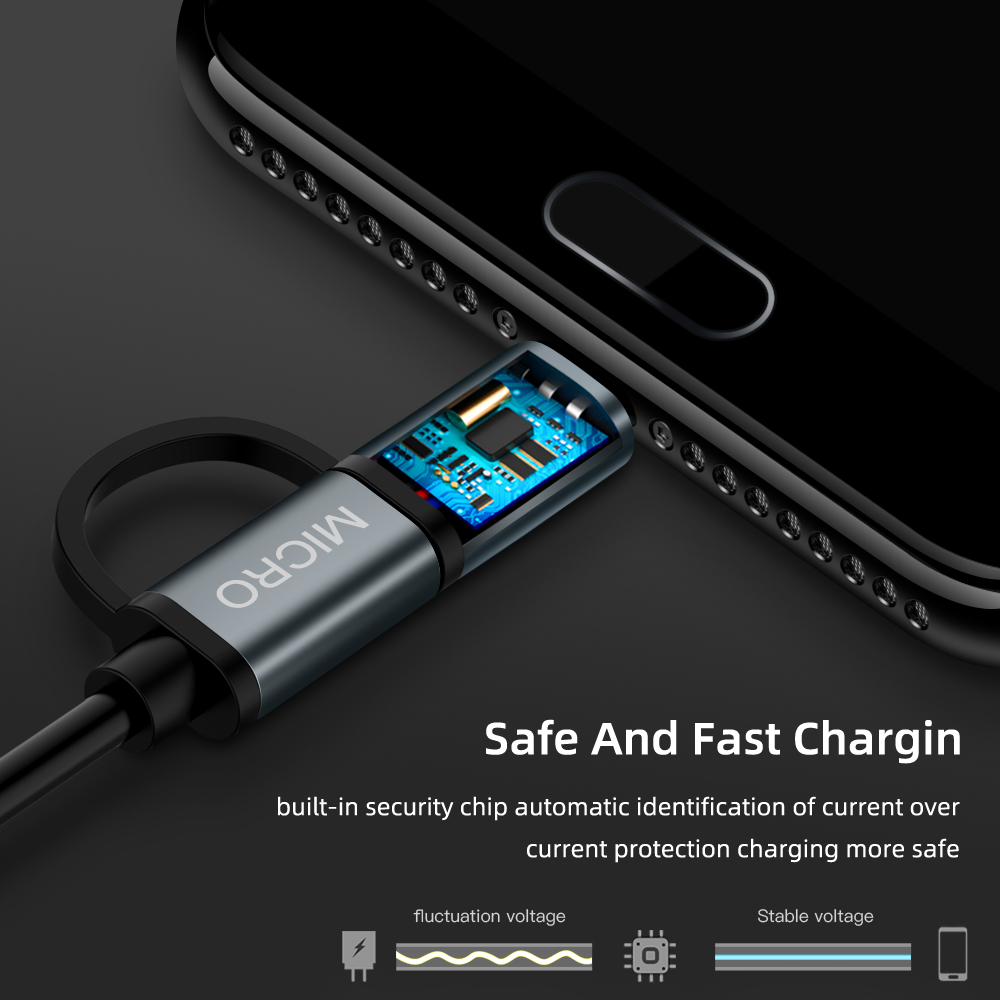 2 In 1 USB Cable Micro USB Type C Cable Fast Charging 2in1 Type-C Cable for Samsung S9 S8 Huawei P10 Xiaomi Mi6 Fast Charging