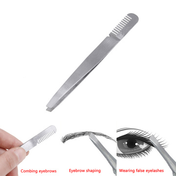 1pc Eyebrow Tweezer with Eyebrow Brush Comb Stainless Steel Eyelashes Extension Tweezers Double Eyelids Pinzette Clip