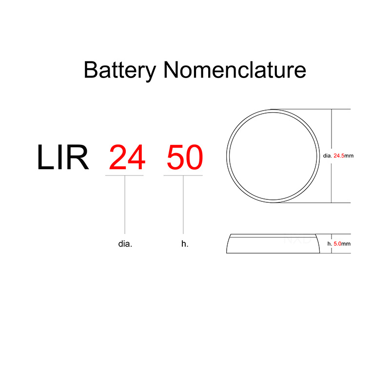 Lithium Button Coin Cell Batteries Li-ion Rechargeable Battery LIR2450 3.6V 5 PCS - 2450 Replaces CR2450