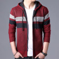 Winter Fleece Cardigan Mens Sweater Men Fashioutn Hooded Striped Knit Owear Coat Sweater Man Hooded Warm Sweatercoat Men 3XL