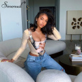 Simenual Vintage Print Patchwork Fashion Women Corset Top Long Sleeve Autumn 2020 Aesthetic T Shirt Skinny Sexy Party Crop Tops