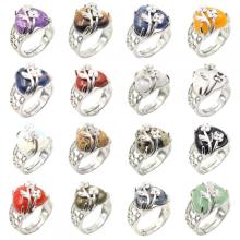 New Arrival Heart Shape Love Hollow Rings Gemstone Heart Ring for Women Girl Natural Stone Crystal Wedding Rings Adjustable Ring